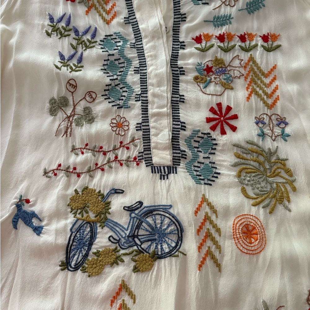 Johnny Was Embroidered White Tunic with Multicolor Patterns - Picture 11 of 13